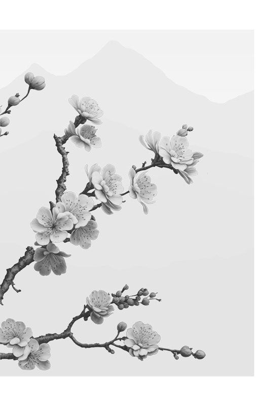 A képen virág, cseresznyevirág, fekete-fehér, sakura látható  Automatikusan generált leírás